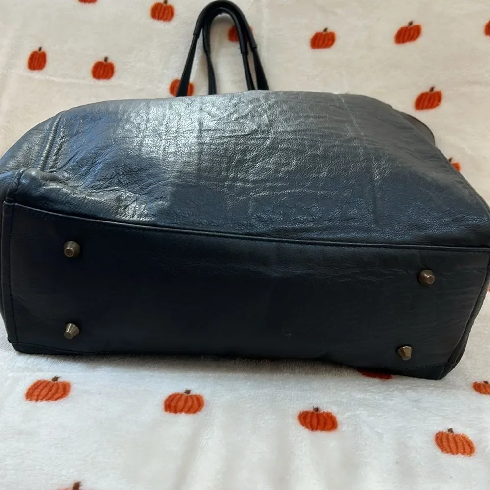Hobo Tote Shoulder Bag Black Leather Aztec Tribal Fabric Lined Reversible